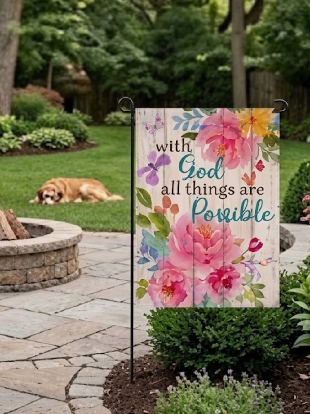 NWT Religious Scripture Garden Yard Flag Floral Spring Outdoor Decor 12x18
